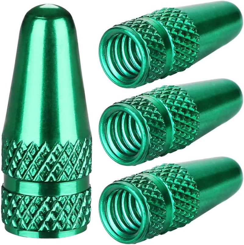 TPMSCENTER Aluminum Presta Valve Stem Caps – Green Tire Air Dust Covers for Bike (4 Pack) – Fit French Valves on Road, MTB, Hybrid, Racing, Fitness, Folding & Fat Bikes - Image 1